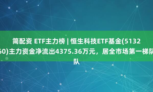 简配资 ETF主力榜 | 恒生科技ETF基金(513260)主力资金净流出4375.36万元，居全市场第一梯队